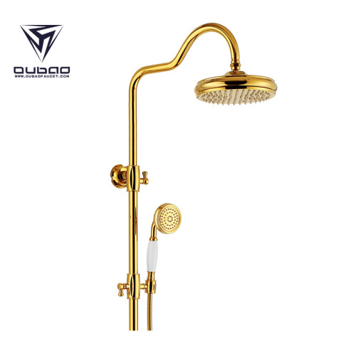 OUBAO Elegant Design Wall Mount Golden Bath Shower Mixer Faucet Set