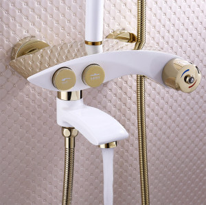 OUBAO New Design White Rain Shower Head And Handheld Shower Faucet Set
