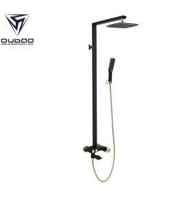 OUBAO Black And Gold Wall Mounted Bathroom Shower Faucet Set