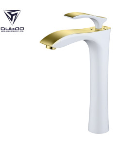 OUBAO White And Golden Plated Bathroom Basin Faucet