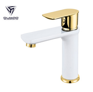 OUBAO Solid Brass Low Lead White Bathroom Basin Faucet
