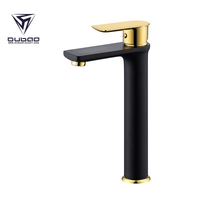 OUBAO High Quality Black And Gold Single Mixer Basin Faucet