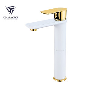 OUBAO White Tall body Single Lever Basin Sink Mixer Tap