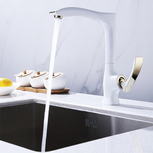 OUBAO Single Handle Gold and White Plated Kitchen Faucet