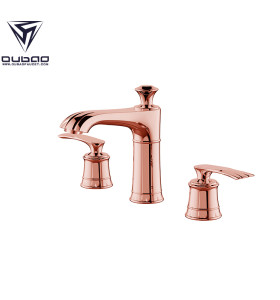 OUBAO Luxury Double Handle Rose Gold Bathroom Basin Faucet