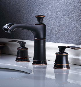 OUBAO Oil Rubbed Bronze 3 Hole 8 Inch Widespread Bathroom Faucet