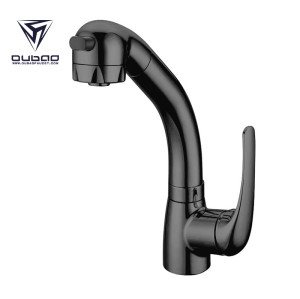 OUBAO Matte Black Single Handle Pull Out Kitchen Faucet