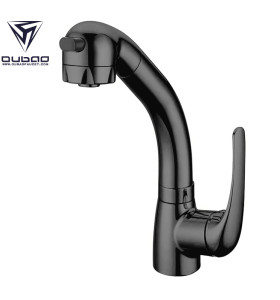 OUBAO Matte Black Single Handle Pull Out Kitchen Faucet