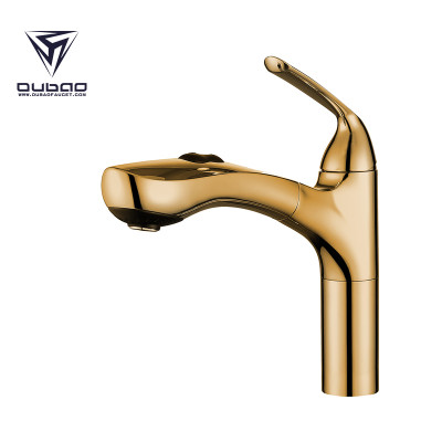 OUBAO Golden Pull Out Kitchen Mixer Tap Spout