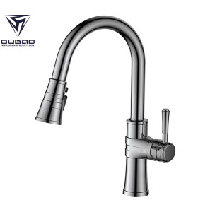 OUBAO Satin Nickel Pull Down Kitchen Faucets No Touch