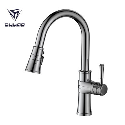 OUBAO Sanitary Ware Manufacturer Single Deck Mounted Pull Down Kitchen Sink Faucet