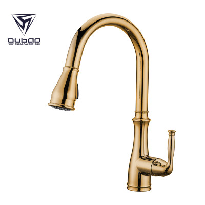 OUBAO Gold Plating Pull Down Single Handle Kitchen Faucet