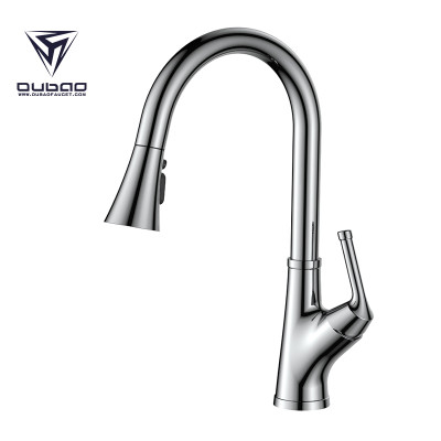 OUBAO Chrome Plating Kitchen Faucet Single Hole with Sprayer