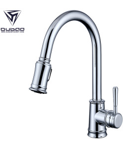 OUBAO Chrome Kitchen Faucet Best Industrial Style With Sprayer