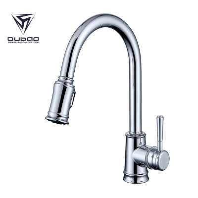 OUBAO Chrome Kitchen Faucet Best Industrial Style With Sprayer