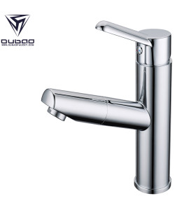 OUBAO Bathroom Water Tap commercial bathroom faucets Single Hole with Pull out Spray