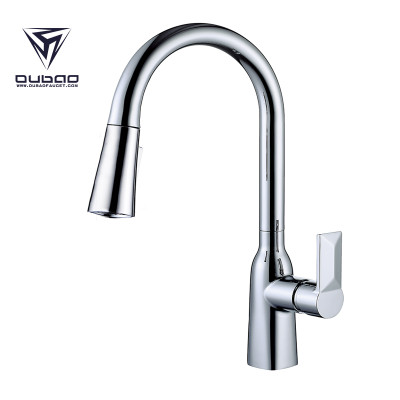 OUBAO Modern Lead-Free Single Handle High-Arc Kitchen Sink Faucet With Pull Down Kitchen Faucet