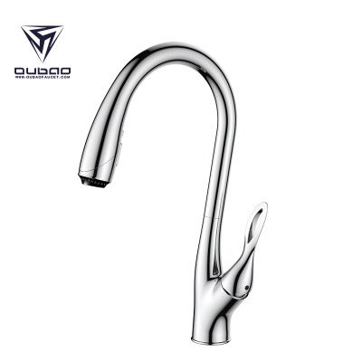 OUBAO kitchen sink mixer taps faucets with pull out spray Low lead chrome goose neck