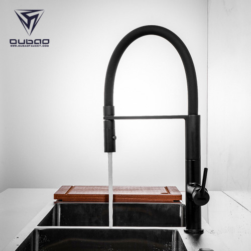 OUBAO Matte Black Kitchen Sink Tap with Pull Out Silicone Hose