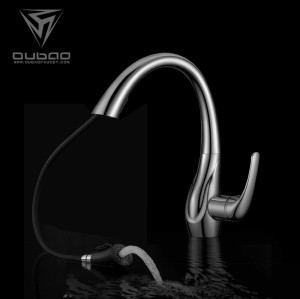 OUBAO Kitchen Faucet with Pull Down Sprayer Deck Mounted Modern Chrome
