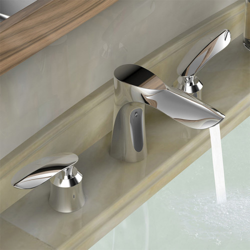 OUBAO Modern Chrome 3 Hole Bathroom Vessel Sink Faucet