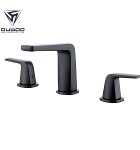 OUBAO Two Handle 8 Inch Matte Black Wisdespread Bathroom Faucet