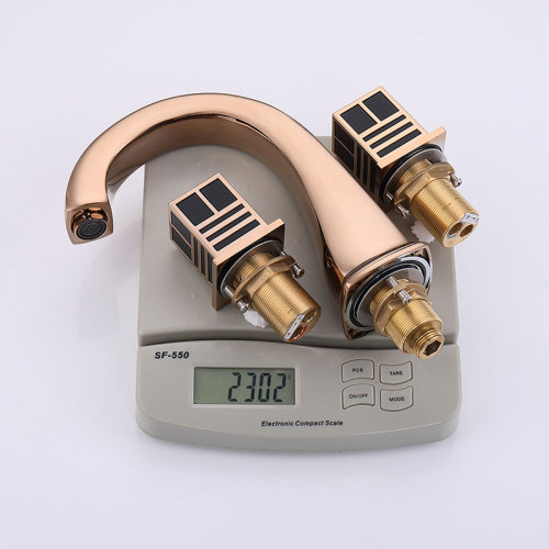 OUBAO Rose Gold 8 inch Widespread Bathroom Sink Water Basin Faucet Tap 3 piece