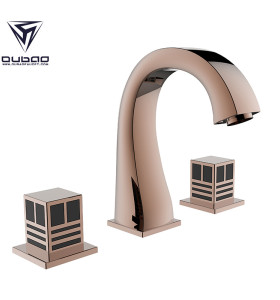 OUBAO Rose Gold 8 inch Widespread Bathroom Sink Water Basin Faucet Tap 3 piece