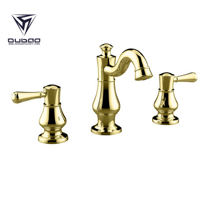 OUBAO 8 inch Gold Spread Widespread Bathroom Sink Faucet 3 piece