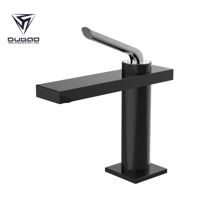 OUBAO Square Bathroom Faucet Single Handle Black and Chrome