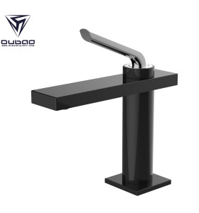 OUBAO Square Bathroom Faucet Single Handle Black and Chrome