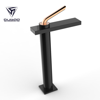 OUBAO Tall Vessel Faucet Single Hole Black and Gold