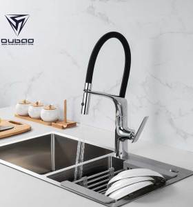 OUBAO Brass Copper Pull Out Kitchen Faucet Tap with Silicone Hose and Sprayer
