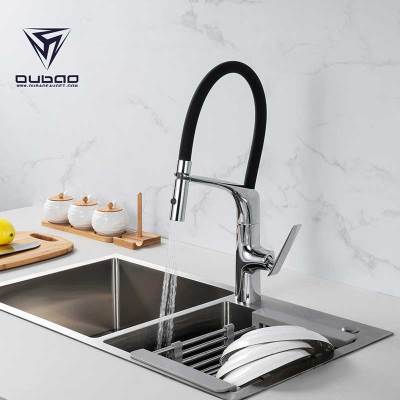 OUBAO Brass Copper Pull Out Kitchen Faucet Tap with Silicone Hose and Sprayer
