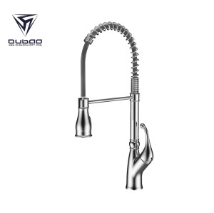 OUBAO Single Lever Pull Down Kitchen Sink Faucet Tap Brushed Nickel