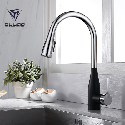 OUBAO Modern Pull Down Kitchen Sink Faucet High Flow One Hole