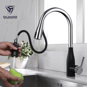 OUBAO Modern Pull Down Kitchen Sink Faucet High Flow One Hole