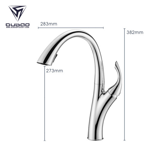 OUBAO Modern Deck Mounted Single Hole Pull Down Kitchen Faucet