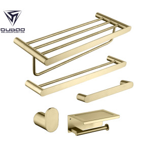 OUBAO Brushed Gold Bathroom Towel Holder Set with Towel Rail and Towel Bar