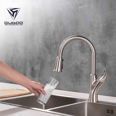 OUBAO 3 Way Water Filter Kitchen Faucet With Pull Down Sprayer New Design All IN ONE