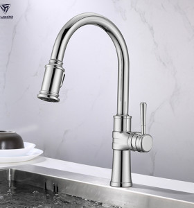 OUBAO Pull Down Kitchen Faucet Single Handle High Arc Brushed Nickel