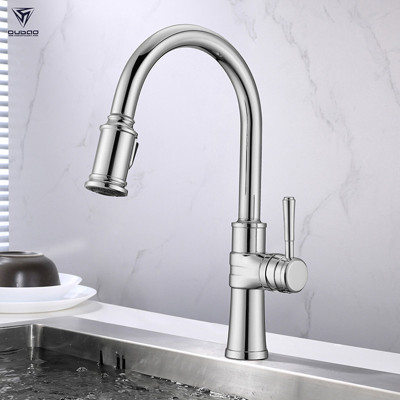 OUBAO Pull Down Kitchen Faucet Single Handle High Arc Brushed Nickel