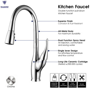 OUBAO Kitchen Sink Faucet with Flexible Movable Multi-Function Spray
