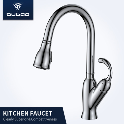 OUBAO Pull Down Kitchen Faucet Deck Mounted Modern Chrome