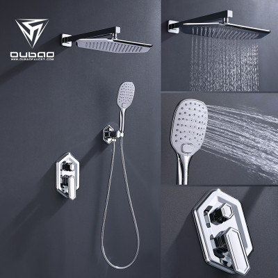 OUBAO Modern Shower Faucet Wall Mount Best Chrome Rain Bathroom Shower Faucet Set
