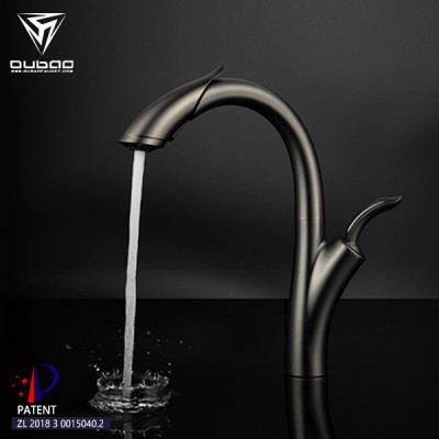 OUBAO Pull Down Kitchen Faucet Tap Modern Gun Black For Sink