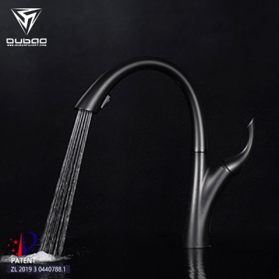 OUBAO Matte Black Kitchen Sink Faucet Black Pull Out Kitchen Tap