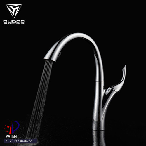 OUBAO Modern Deck Mounted Single Hole Pull Down Kitchen Faucet