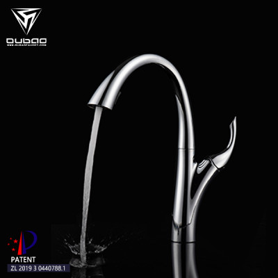 OUBAO Modern Deck Mounted Single Hole Pull Down Kitchen Faucet