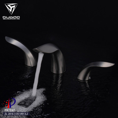 OUBAO 3 Hole Basin Mixer Taps Gunmetal Faucet High End Bathroom Fixtures